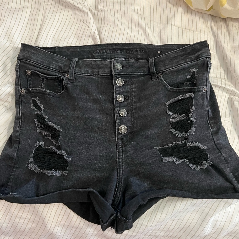 American Eagle Black Next-Level Stretch Ripped Shorts